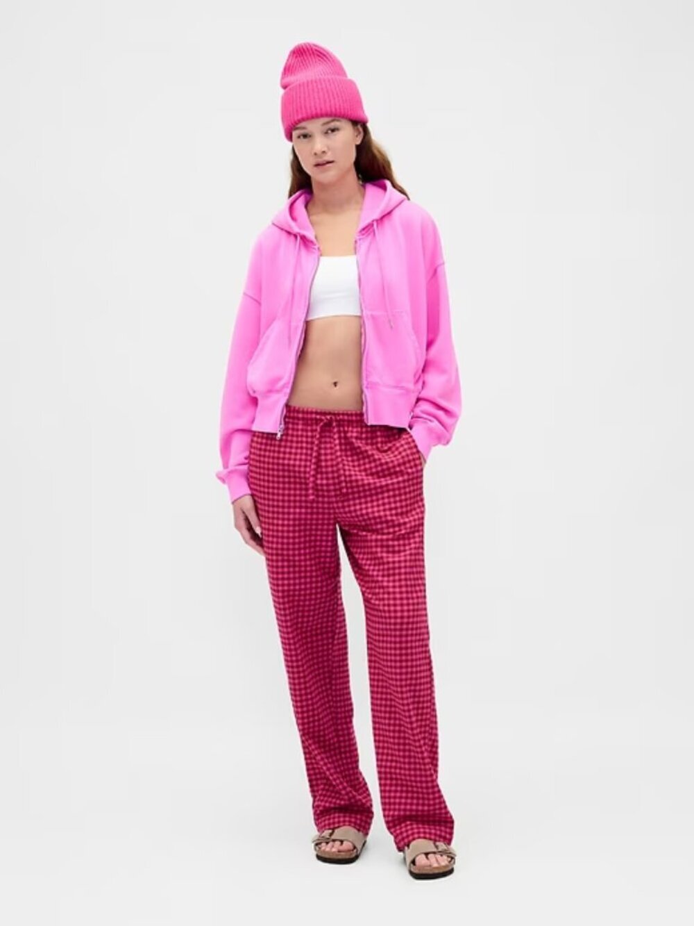 GAP BODY Perfect Flannel Pink Gingham Softest Pajama PJ Pants, Size S